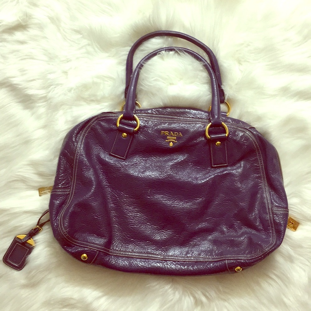 Authentic purple patent Prada bowling bag